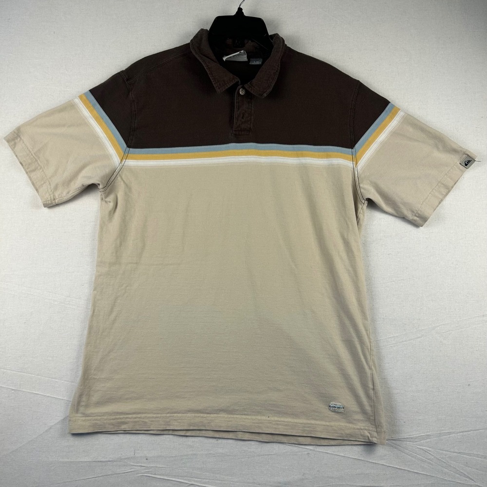 Quiksilver Mens Brown Tan Striped Short Sleeve Polo Shirt L108517 Large
